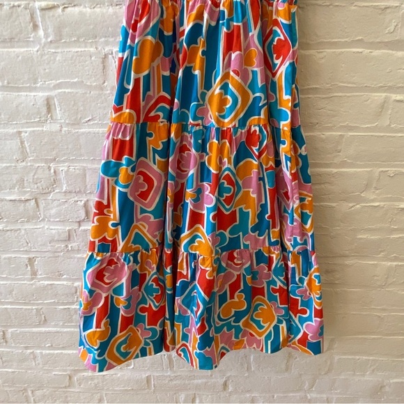 Amanda Uprichard || Adelene Smocked Midi Dress in Miami Print Large - Picture 4 of 9